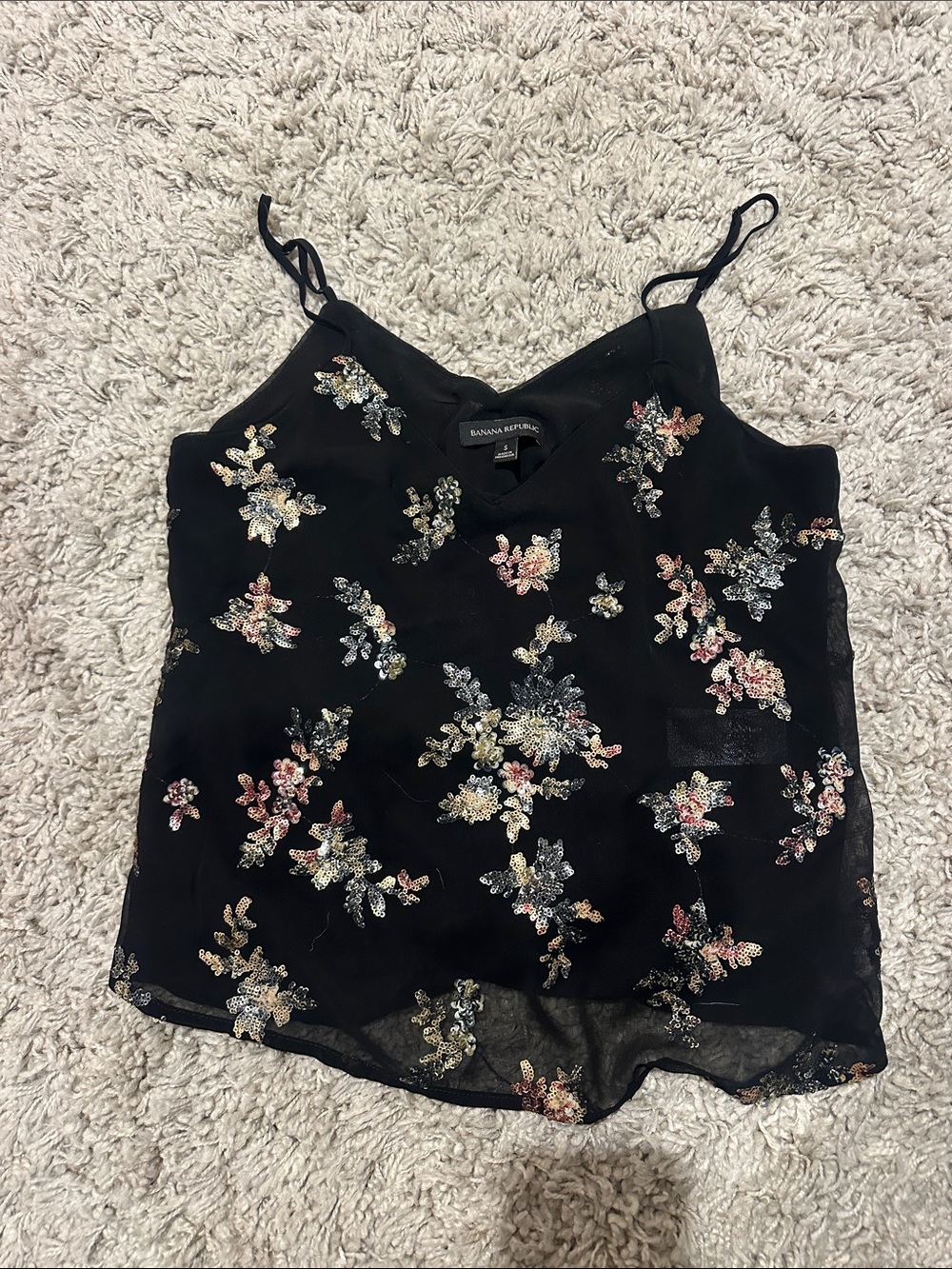 Banana Republic Black Floral Sequin Embroidered Cami